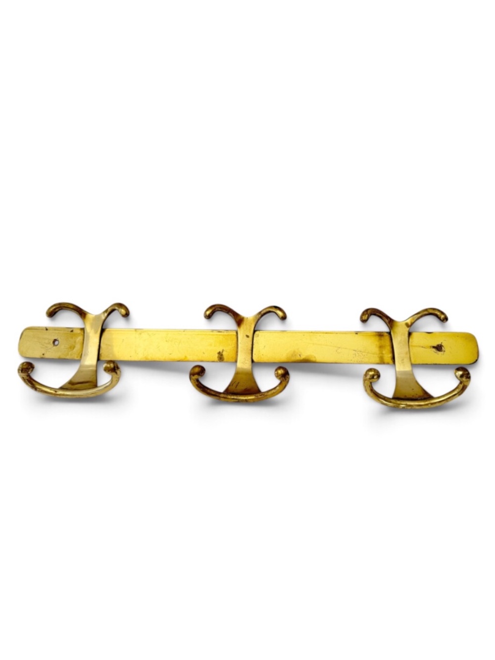 Vintage Solid Polished Brass 3 Double Hook Coat Rack Wall Mounted Made in India